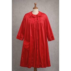 Vintage Peignoir Set Nightgown & Robe Lace Trim Cottagecore Medium Red‎